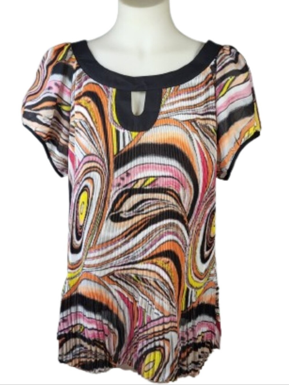 Essentials by Milano Multicolor Pleated Short Sleeve Top Sz 2X